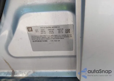 2012 Chevrolet Cruze 1Lt из США, поврежденный, VIN 1G1PF5SC9C7141882